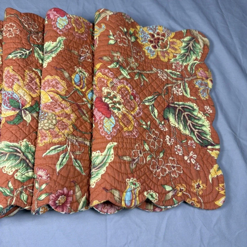 Set Of 6 C&F Adele Floral‎ Rectangle Quilted Reversible Placemats Cream Tropical
